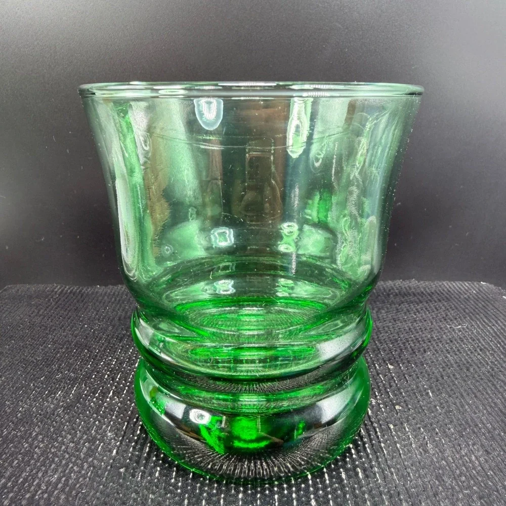 Anchor Hocking Green Glass Tumblers Ringed‎ Beehive Base Set of 2 Vintage 4 inch